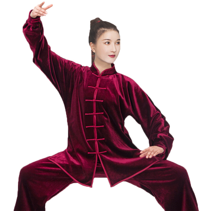 Unisex Tai Chi komplet s zlatnim baršunom i postavom, debeli za jesen-zimu