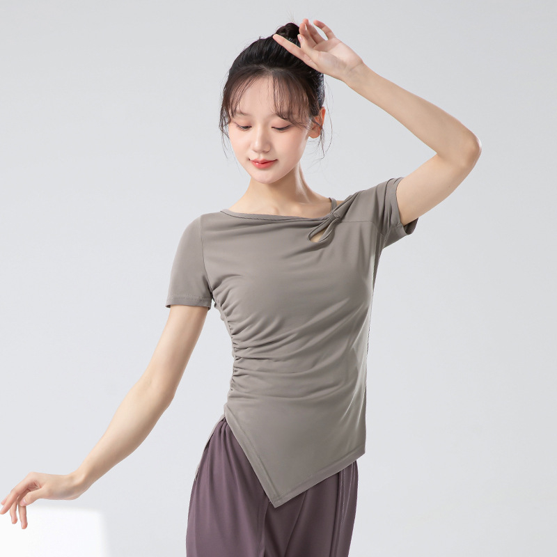 Ženski top za klasični kineski ples, kratki rukav, prorezani uzorci, od Copper-Ammonia Silk