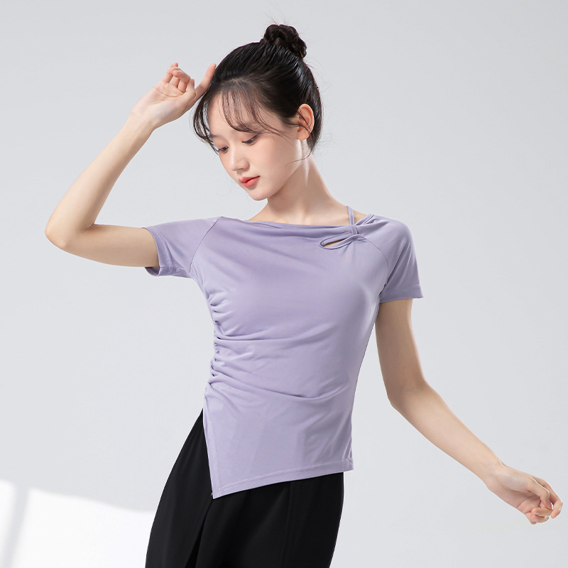 Ženski top za klasični kineski ples, kratki rukav, prorezani uzorci, od Copper-Ammonia Silk