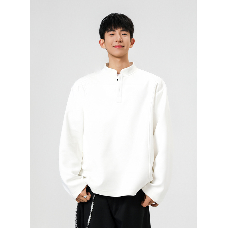 Ανδρικό Henley με βαριά ύφανση, μακριά μανίκια, fleece επένδυση, patchwork σε αποσπασματικό σχέδιο για φθινόπωρο-χειμώνα