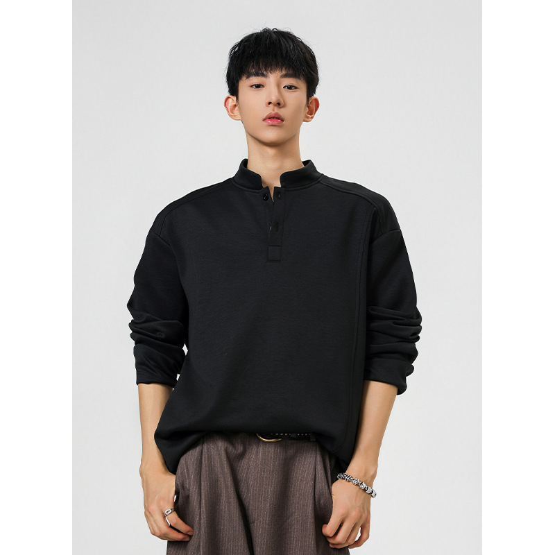 Ανδρικό Henley με βαριά ύφανση, μακριά μανίκια, fleece επένδυση, patchwork σε αποσπασματικό σχέδιο για φθινόπωρο-χειμώνα