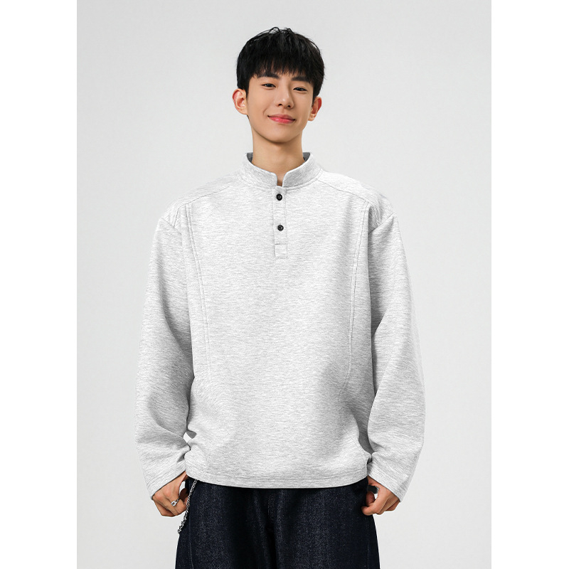 Ανδρικό Henley με βαριά ύφανση, μακριά μανίκια, fleece επένδυση, patchwork σε αποσπασματικό σχέδιο για φθινόπωρο-χειμώνα