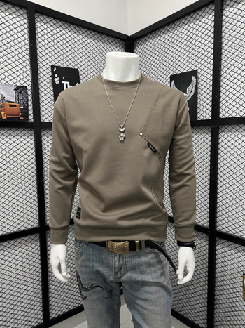 Férfi őszi-téli patchwork hosszú ujjú pulóver, laza szabás, koreai streetwear, mindennapi alapdarab