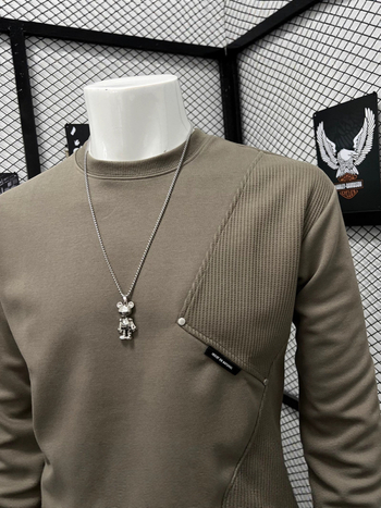 Férfi őszi-téli patchwork hosszú ujjú pulóver, laza szabás, koreai streetwear, mindennapi alapdarab