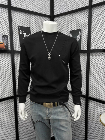 Férfi őszi-téli patchwork hosszú ujjú pulóver, laza szabás, koreai streetwear, mindennapi alapdarab