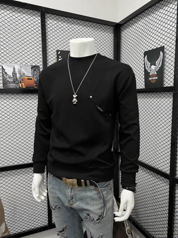 Férfi őszi-téli patchwork hosszú ujjú pulóver, laza szabás, koreai streetwear, mindennapi alapdarab