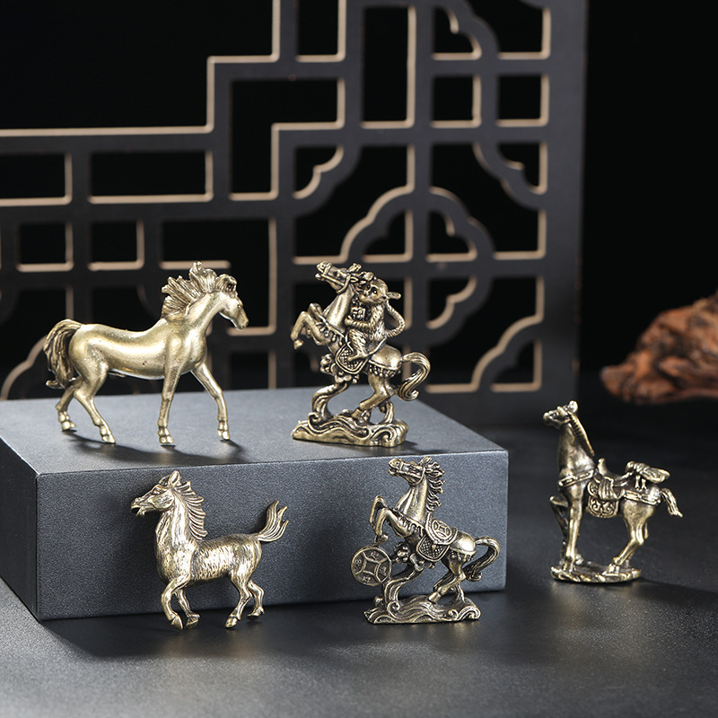 Zodijakski konj – metalna figura od mesinga, mala stolna dekoracija za dom i ured, ručna izrada, poklon