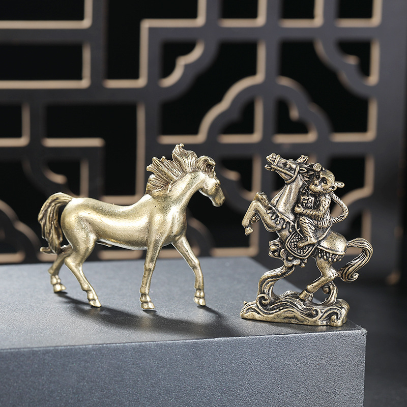 Zodijakski konj – metalna figura od mesinga, mala stolna dekoracija za dom i ured, ručna izrada, poklon