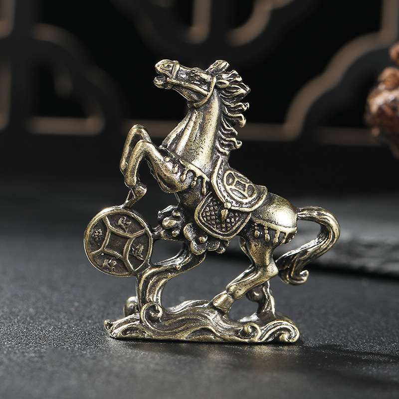 Zodijakski konj – metalna figura od mesinga, mala stolna dekoracija za dom i ured, ručna izrada, poklon