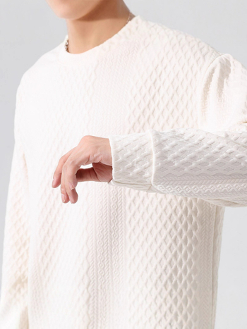 Férfiak számára plusz méretű jacquard pulóver, kerek nyakú, hosszú ujjú, őszi-téli