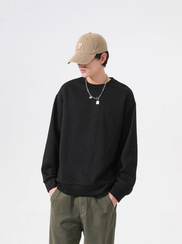 Férfiak számára plusz méretű jacquard pulóver, kerek nyakú, hosszú ujjú, őszi-téli