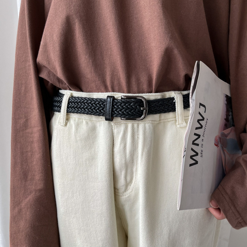 Korejski chic retro tkani kaiš bez rupa, širok za muškarce i žene, minimalistički studentski stil