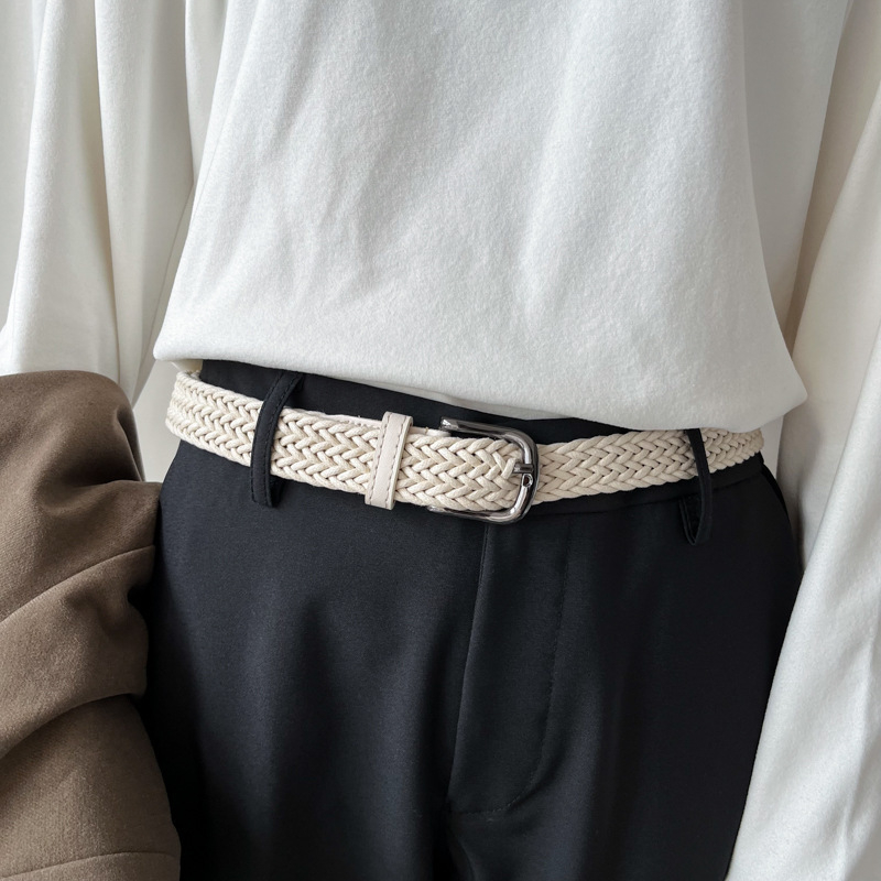 Korejski chic retro tkani kaiš bez rupa, širok za muškarce i žene, minimalistički studentski stil