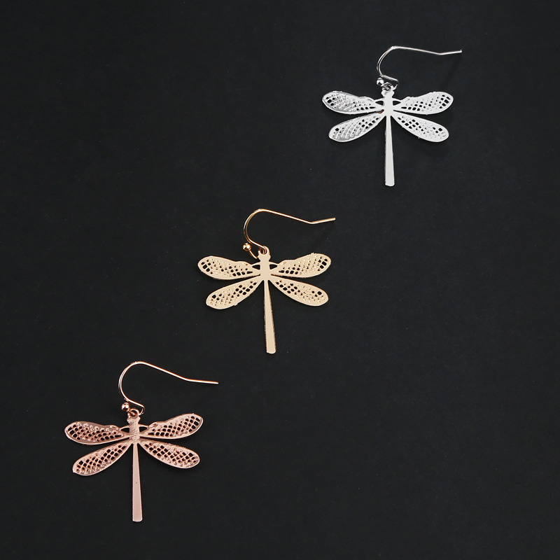 Vintage bakreni naušnice s dragonfly motivom, ružičasto zlat završetak