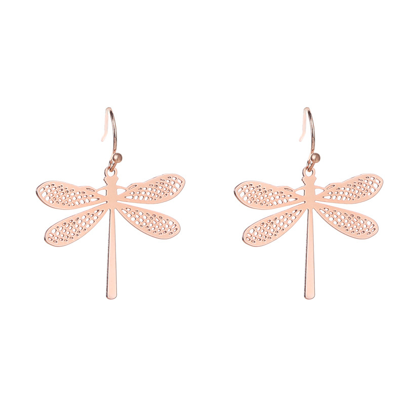 Vintage bakreni naušnice s dragonfly motivom, ružičasto zlat završetak
