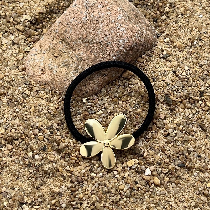 Zlatni metalni gumeni za kosu s dizajnom leptira i cvijeta, casual stil, visoka elastičnost