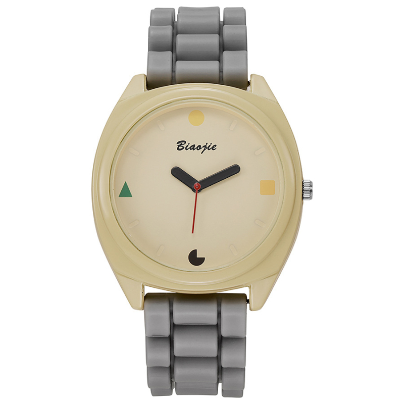 Ženski sat s silikonskom remenom, kvarcni mehanizam, okrugli brojčanik 40 mm, retro chic stil, Dopamine boja