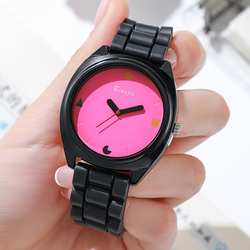 Ženski sat s silikonskom remenom, kvarcni mehanizam, okrugli brojčanik 40 mm, retro chic stil, Dopamine boja