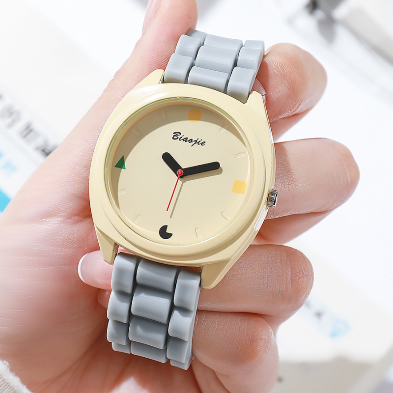 Ženski sat s silikonskom remenom, kvarcni mehanizam, okrugli brojčanik 40 mm, retro chic stil, Dopamine boja