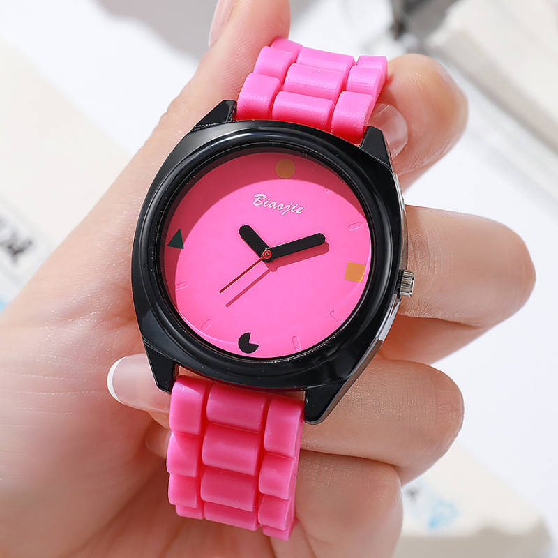 Ženski sat s silikonskom remenom, kvarcni mehanizam, okrugli brojčanik 40 mm, retro chic stil, Dopamine boja