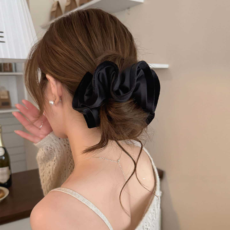 Satenski scrunchie u korejskom stilu s volanima, visokokvalitetni dodatak za vezivanje kose na stražnjem dijelu glave, gumica za kosu za punđu