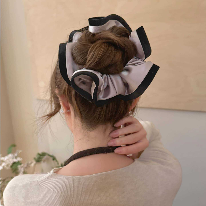Satenski scrunchie u korejskom stilu s volanima, visokokvalitetni dodatak za vezivanje kose na stražnjem dijelu glave, gumica za kosu za punđu