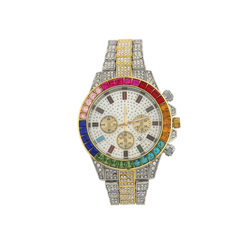 Γυναικείο ρολόι quartz με ατσάλινο μπρασελέ, διακοσμητικά διαμάντια, ημερολόγιο, σχέδιο «αστρικό ουρανό», πλήρες διαμαντένιο, καντράν με τρία μάτια