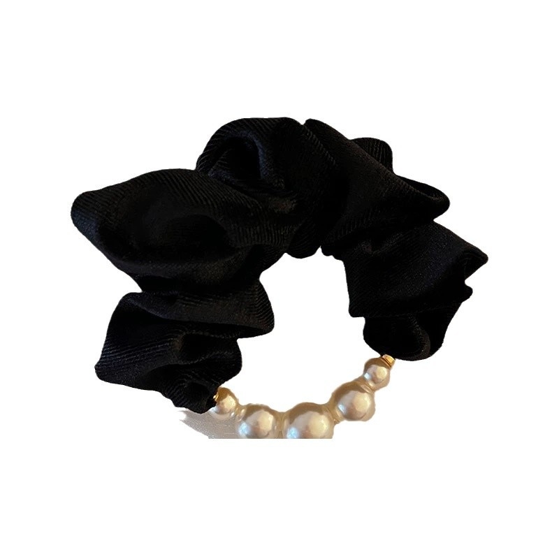 Scrunchie od velura s perlama, korejski stil princeze, luksuzan dojam, pogodna za niski čvor, elegantan dodatak za kosu