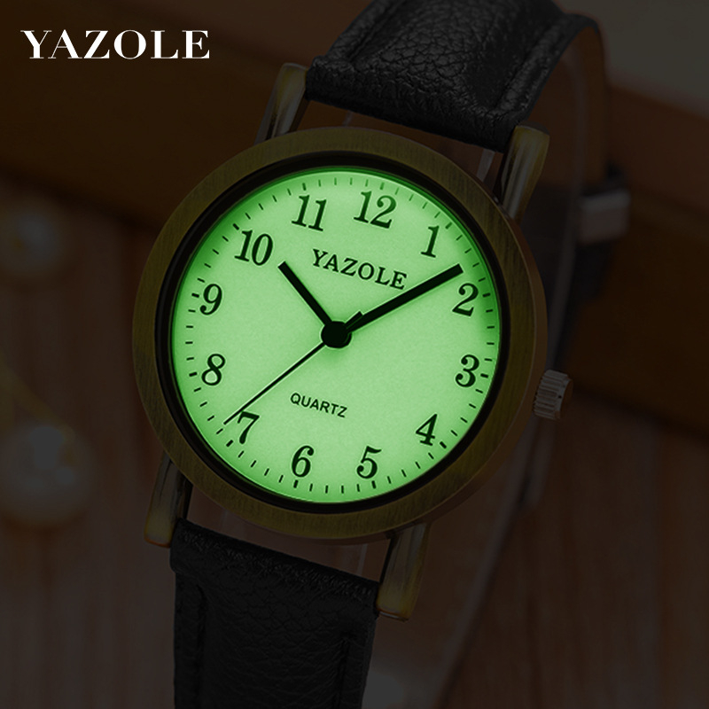 YAZOLE 231 Ženski retro sat s PU remenom, luminozan brojčanik, kvarcni mehanizam