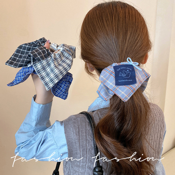 Plavi karirani scrunchie za kosu, kvadratni oblik, visoka elastičnost, 2026 novi stil