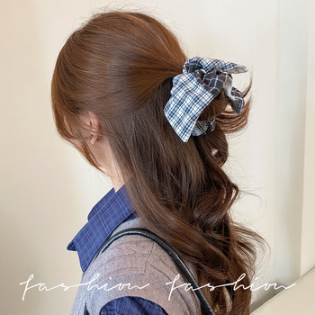 Plavi karirani scrunchie za kosu, kvadratni oblik, visoka elastičnost, 2026 novi stil