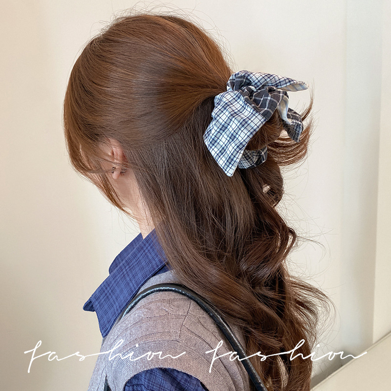 Plavi karirani scrunchie za kosu, kvadratni oblik, visoka elastičnost, 2026 novi stil