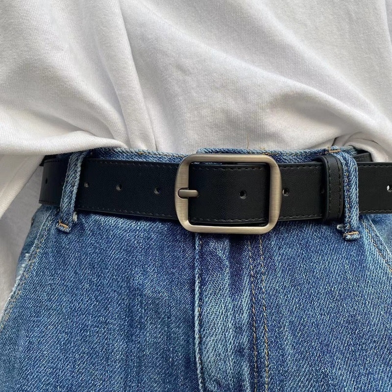 Vintage pojas od umjetne kože s kopčom na iglu u boji gunmetal, unisex, korejskog stila casual traperice