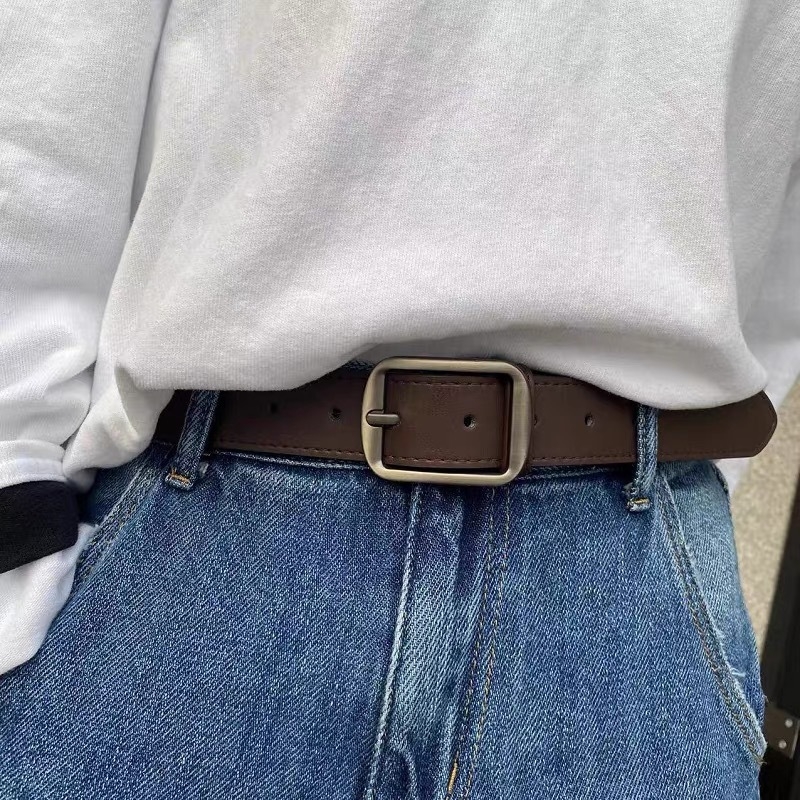 Vintage pojas od umjetne kože s kopčom na iglu u boji gunmetal, unisex, korejskog stila casual traperice