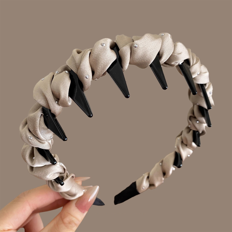 Luksuzna ženska čelenka za kosu s zubcima protiv klizanja, visok dizajn krune, nabori za kosu i kopča za pranje lica.