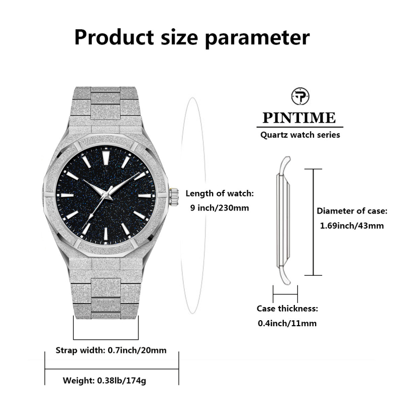 Pintime muški sat od nehrđajućeg čelika s mat završnom obradom, luminiscirajuće kazaljke, vodootporan do 30 m, kvarcni mehanizam, promjer brojčanika 45 mm