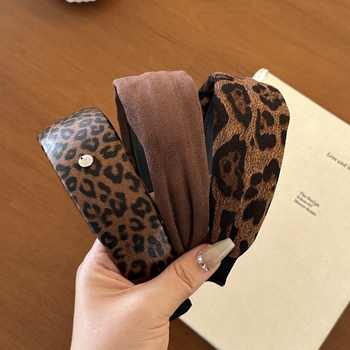 Široka traka za kosu s leopard uzorkom za žene, korejskog stila s visokom krunom, retro