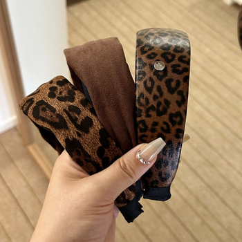 Široka traka za kosu s leopard uzorkom za žene, korejskog stila s visokom krunom, retro