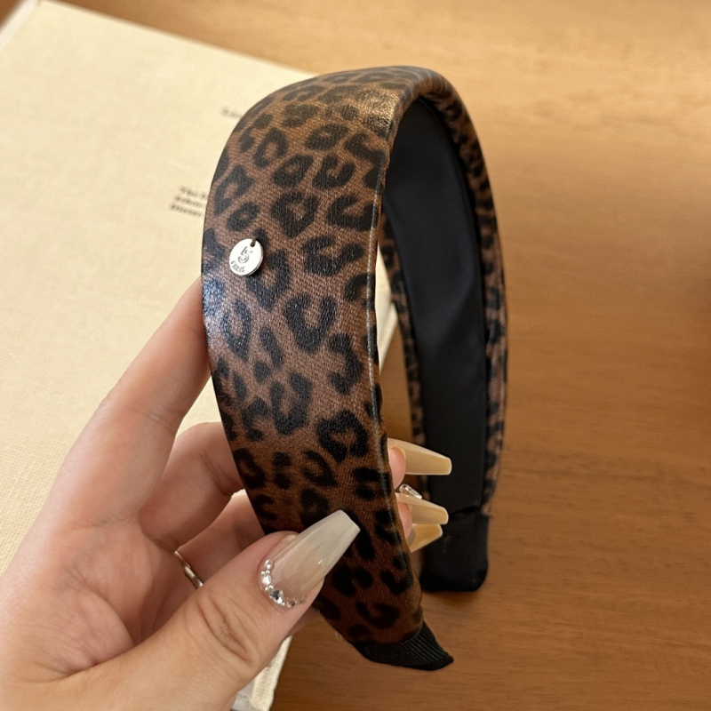 Široka traka za kosu s leopard uzorkom za žene, korejskog stila s visokom krunom, retro
