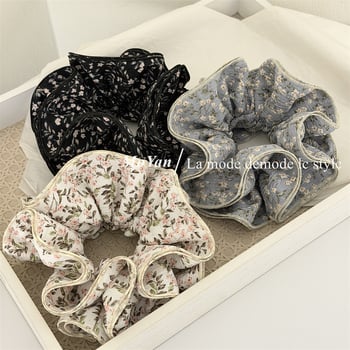 Scrunchie od tkanine sa četiri sloja, šav na rubu, retro cvjetni uzorak za proljeće, za žene, jednostavan i svestran dodatak za kosu