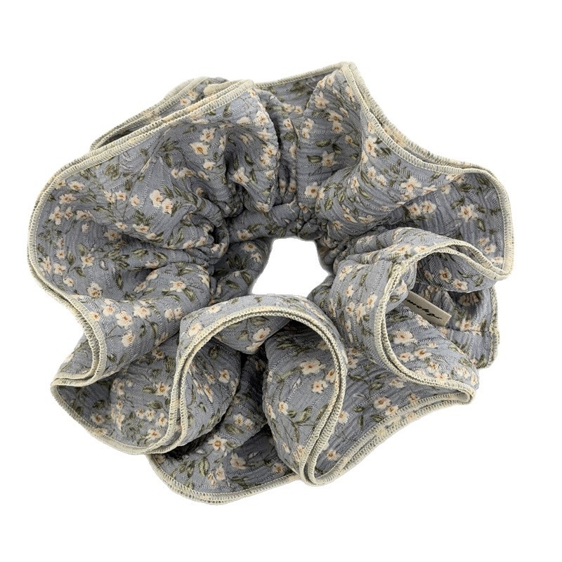 Scrunchie od tkanine sa četiri sloja, šav na rubu, retro cvjetni uzorak za proljeće, za žene, jednostavan i svestran dodatak za kosu