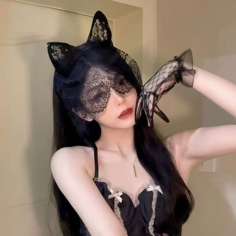 Čipkasti dijadem s mačjim ušima, za pranje lica i cosplay šminku