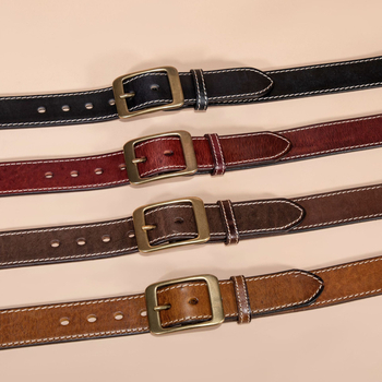 Muški kožni pojas od prave kože s debelim dekorativnim šavom, kopča s pinom od mesinga, svestran ležerni stil, širina 2–4 cm, duljina 110–125 cm, vintage retro stil