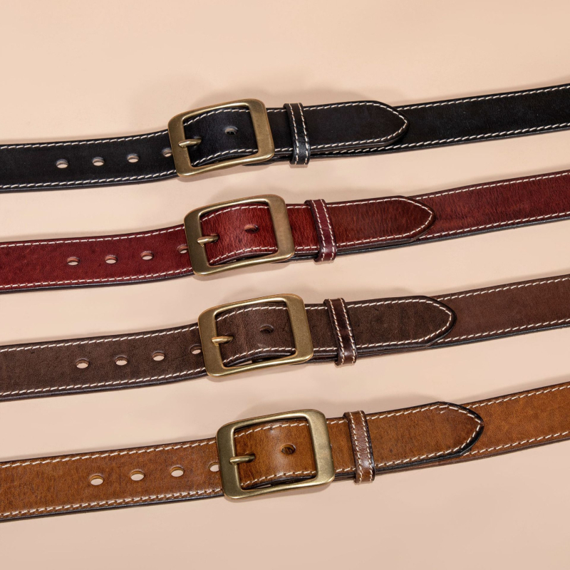 Muški kožni pojas od prave kože s debelim dekorativnim šavom, kopča s pinom od mesinga, svestran ležerni stil, širina 2–4 cm, duljina 110–125 cm, vintage retro stil