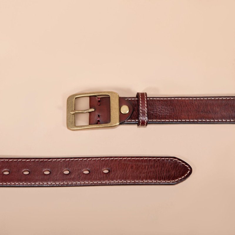 Muški kožni pojas od prave kože s debelim dekorativnim šavom, kopča s pinom od mesinga, svestran ležerni stil, širina 2–4 cm, duljina 110–125 cm, vintage retro stil