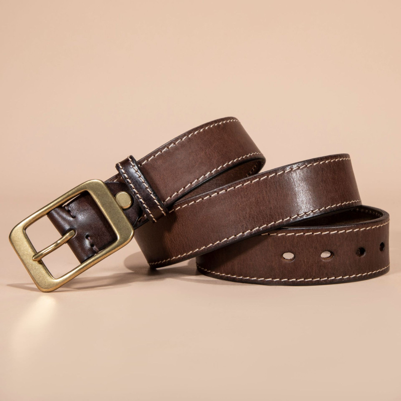 Muški kožni pojas od prave kože s debelim dekorativnim šavom, kopča s pinom od mesinga, svestran ležerni stil, širina 2–4 cm, duljina 110–125 cm, vintage retro stil
