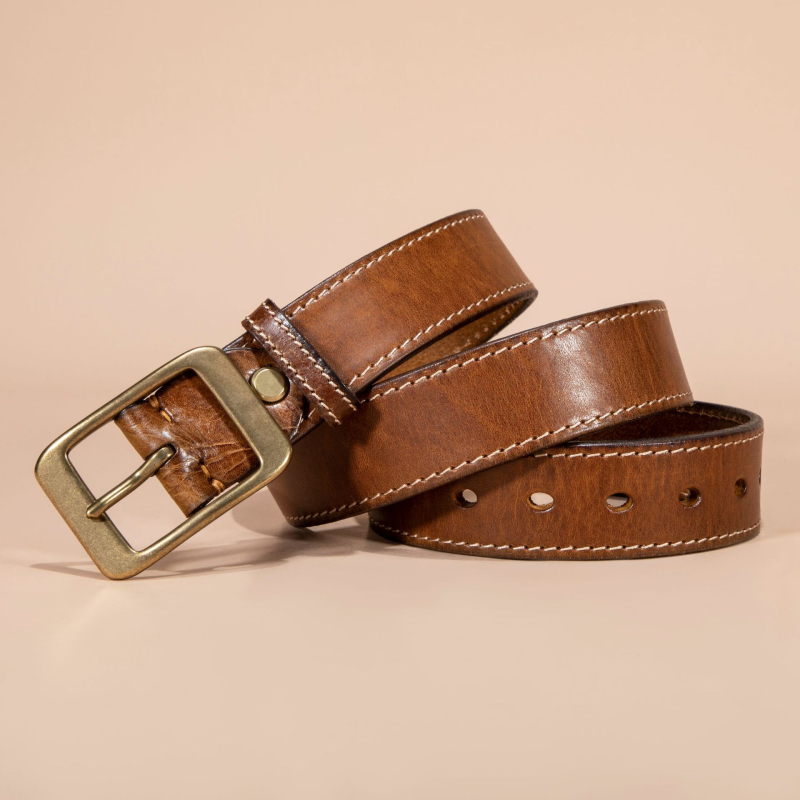 Muški kožni pojas od prave kože s debelim dekorativnim šavom, kopča s pinom od mesinga, svestran ležerni stil, širina 2–4 cm, duljina 110–125 cm, vintage retro stil