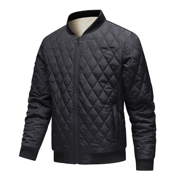 Férfi téli dzseki fleece béléssel, vastag gyémántmintás steppelt, baseball gallérrel, nagy méret