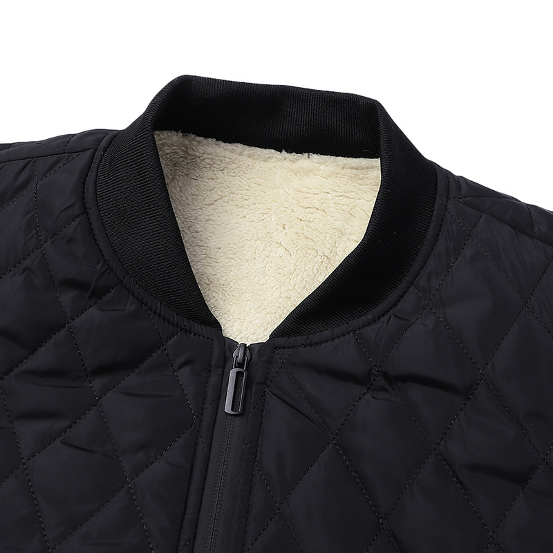 Férfi téli dzseki fleece béléssel, vastag gyémántmintás steppelt, baseball gallérrel, nagy méret