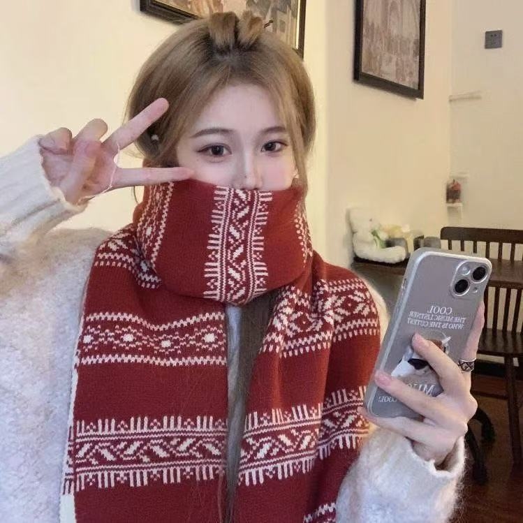 Pleteni šal u Fair Isle stilu, za žene i muškarce, vintage jacquard, dvostrani debeli vuneni šal za jesen i zimu